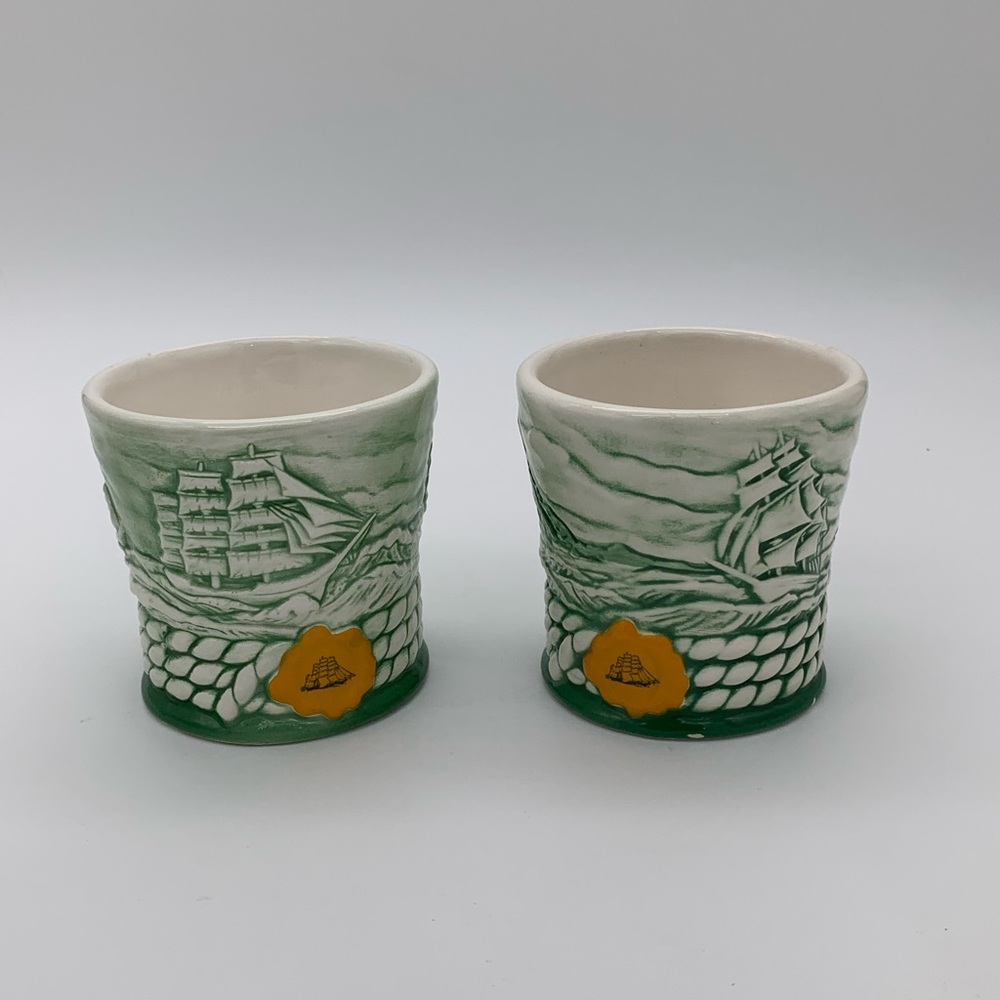 EXCLUSIVELY CREATED CUTTY SARK Whiskey Tumbler Mug Vase Set Of 2 Embossed 1998